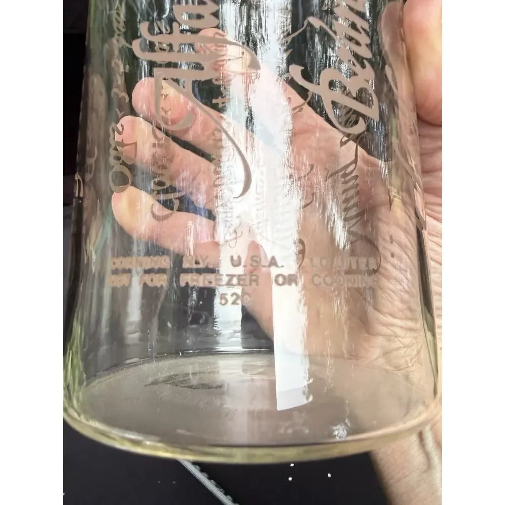 VTG Corning Seed Sprouts Cylinder 520 Glass Clear w/Brown text 1 Liter & Lid